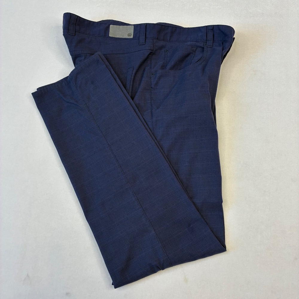 Peter Millar Performance Pants Mens 34x31 Navy Blue Plaid Stretch Golf 5 Pkt